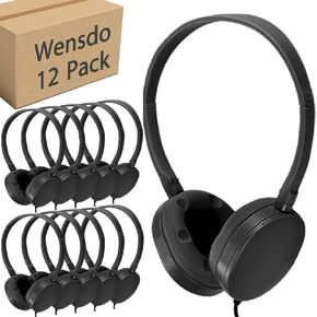 12 Pack Kids Classroom Headphones Bulk for School Students, Wholesale Wired Durable Earphones Class Set for Children Toddler Teens Boys Girls and Adult (HY104,Black)