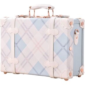 Unitravel 12inch Vintage Carry on Suitcase PU Leather Train Case with Combination Lock for Women (Embossed Blue) in Kuwait