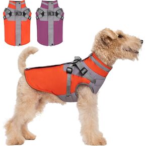 Dog Winter Coat for Small Medium Large Dogs, Cozy Dog Jacket, Paded Fleece Dog Vest with Built in Harness,100% Waterproof Reflective Snow Pet Coat Clothes with Zipper,Orange,L