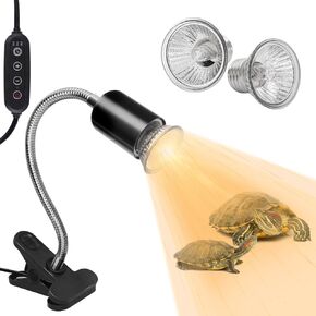 Reptile Heat Lamp with Clamp, Aquarium Turtle Tank Basking Light with 360° Rotatable, Cycle Timer, Dimmable and 2 Pack 50W UVA UVB Heat Light Bulb for Turtle Tortoise Lizard Snake Bearded Dragon