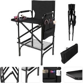 Tall Directors Chair, Folding Makeup Chair with Folding Tabletop Storage Bags for Makeup Artists to Keep Makeup Cases and Brushes, Oversized Portable Camping Chair for Outside Knee Protection