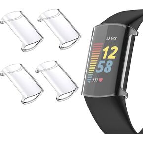 4 Pack TPU Case for Fitbit Charge 6 Screen Protector, Full Around Protective Rugged Bumper Cover Compatible with Fitbit Charge 5/6 Smartwatch (Clear/Clear/Clear/Clear)
