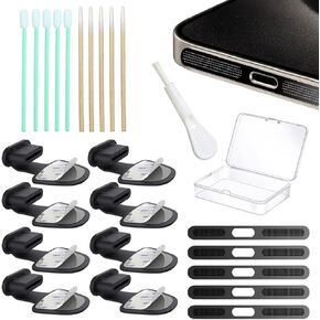 8 Packs New Dust Plug, Phone Accessories for iPhone 16 15 Plus/Pro/1Pro Max, USB C Cover Cap, USB C Port Cleaner, Phone Speaker Cover, with Cleaning Kit (Black)