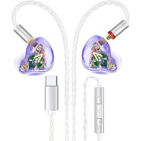 Vibes 202MC Wired Earbuds - HiFi In Ear Monitor Headphones – Noise Isolating Ear Buds w/ Mic - Clear Sound, Deep Bass & Comfort-Fit Earphones - MMCX to USB-C, Silver Plated Cable - Premium Carry Case
