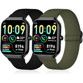 2 Pack Stretchy Nylon Solo Loop Compatible with Togala P99/Jugeman P99 Smart Watch Women Men, Soft Nylon Elastic Straps Adjustable Sport Wristband for Togala P99/Jugeman P99 1.96" HD Fitness Watch