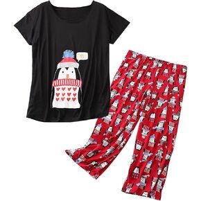 HOWINCO Women's Pajama Sets Cotton Plus Size Sleepwear Top and Capri Pant Soft Pj Set Ladies Pajamas Sets