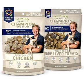 Ernie Els Premium Freeze Dried Dog Treats Bundle - Nutritious, Healthy and All Natural for Snacking, Training and Rewards - Chicken and Beef Liver, 2 Ounce Bags (Pack of 2)