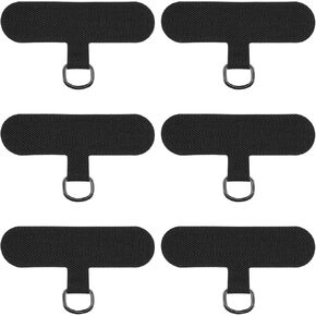 6 Pack Phone Tether Tab Thinner Durable Cell Phone Lanyard Patch Pad Without Adhesive, Universal Phone Strap Replacement Part for All Full Phone Cases(Black)