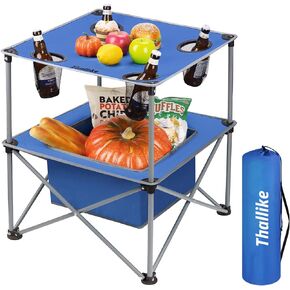 Portable Picnic Camping Table That Fold Up Lightweight, Folding Camping Table 77LBS Load-Bearing, Beach Table with 4 Tear Resistance Cup Holders, Carry Bag for Camp Outdoor Fishing