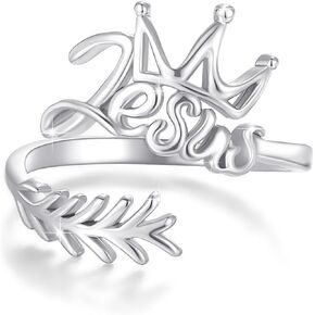 Heart Jesus Ring, Sterling Silver AdjuHstable Religious Christian Inspiring Love Faith Cross Rings for Women Girls Daughter
