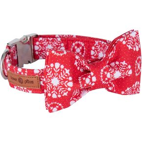 Lionet Paws Christmas Dog Collar with Bowtie Durable Adjustable Handmade Comfortable Bow Tie Dog Collar Cat Collar with Metal Buckle for Medium Dogs,Party,Festival,Holiday Style,Neck 13.5-22in