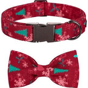 Lionet Paws Christmas Dog Collar with Bowtie Durable Adjustable Handmade Comfortable Bow Tie Dog Collar Cat Collar with Metal Buckle for Medium Dogs,Party,Festival,Holiday Style,Neck 13.5-22in