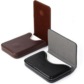 2 Pcs Business Card Holder Business Card Wallet PU Leather Business Card Holder Case, Business Card Holder with Magnetic Shut, Pocket Portable ID Business Card Case Wallet ( Black, Brown )