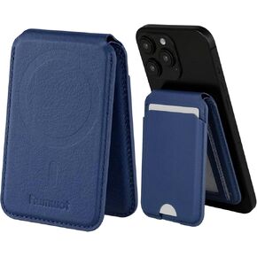 for MagSafe Wallet, Genuine Leather Magnetic Card Holder for iPhone, Magsafe Phone Wallet with Adjustable Bracket, 3 Card Holders, Compatible with iPhone 16/15/14/13/12 Series (Black)