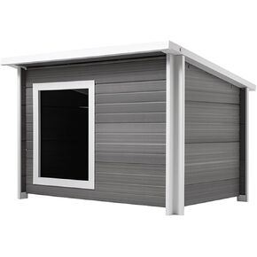 ECOFLEX Rustic Lodge Gray Dog House – Extra Large, 10-YR Warranty - Non-Toxic, Eco-Friendly w/Raised Floor.