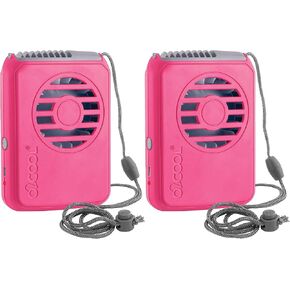 O2COOL Personal Travel Rechargeable Battery Powered Neck Cooling Fan, 2-Pack (Pink/Gray)