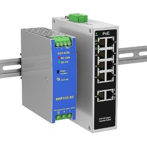 Industrial 8-Port Full Gigabit POE+ Switch with Industrial DIN-Rail Power Supply, 2 Gigabit Uplink Port, Total 120W Budget, DIN-Rail POE Switch for IP Cameras, VoIP Phones, Wireless APs