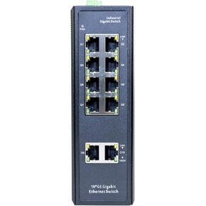10-Port 10/100/1000M unmanaged Industrial Ethernet Switch with 8 GE Ports and 2GE uplink Ports, IP40, Gigabit DIN Rail Ethernet Switch