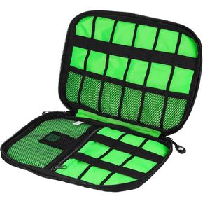 HARFINGTON Electronics Organizer 9.45" x 6.69" x 1.18" Double Layer Nylon Tech Organizer Travel Case for Tech Pouch Cord Organizer Travel Accessories Men Women, Pink