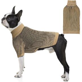 WOYYHO Striped Dog Sweater for Medium Large Dog with Leash Hole Cold Weather Ribbed Knit Dog Sweaters Classic Turtleneck Dog Clothes 2024 Fall Winter Dog Pullover for Poodles Bulldog Beagle Dachshund