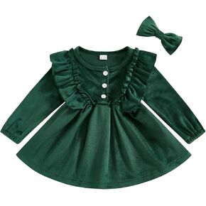 Toddler Baby Girl Velvet Dress Ruffle Long Sleeve Christmas Birthday Party Wedding Dresses Fall Winter Clothes