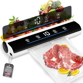 Vacuum Sealer Machine, Fast Food Sealer with LED Display & Voice Remind, Automatic Air Sealer with 20Pcs Vacuum Seal Bags, Mult-Functions Sealer with Dry/Wet Seal Mode (Black)