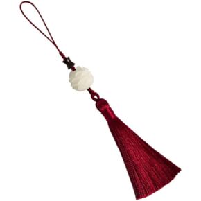 Chinese Style Retro Bodhi Lotus Phone Case Pendant with Red Tassel Beaded Phone Wrist Strap Decorative Charm for Cell Phone Keychain Bag Ornament