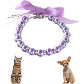 Rhinestones Dog Pearl Collar, White Pearl Cat Necklace Beaded Bling Diamond Jewelry Girl Puppy Collar for XXS Xs Small Breed Dogs Kitten, Chihuahua Yorkie Clothes Wedding Accessories, XS