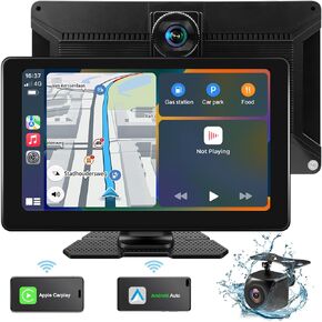VEKOOTO Wireless Carplay Screen 9" Portable Apple Carplay & Android Auto Car Stereo, with 2.5K Dash Cam, 1080p Backup Camera, GPS Navigation/Mirror Link/Voice Control/Bluetooth
