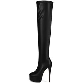 Bapolee Fashion Women's Over Knee High Stiletto Platform Heel Boots Night Sexy Black Leather Thigh High Boots in Kuwait