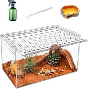 Reptile Terrarium kit,14"*6.5"*8.5" Reptile Breeding Box, Magnetic Acrylic Enclosure，for Snake, Tarantula，Hermit Crab，Jumping Spider，Iguana，Leopard Gecko，Bearded Dragon, Insect, Mantis