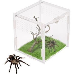 Jumping Spider Enclosure, Acrylic Reptile Terrarium Enclosure Micro Habitat Tank Breeding Box for Tarantula Insect Small Reptiles (7.9" x 4.7" x 4.7")