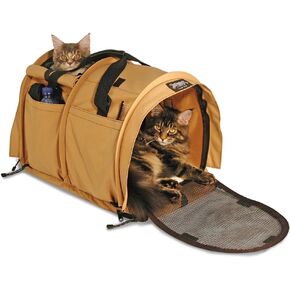 Divided SturdiBag X-Large Pet Carrier: Compartment for 2 Pets, Flexible Height for Cat and Dog Soft Sided with Safety Clips and Seatbelt Straps | Earthy TAN, 20" x 16" x 12" (PN: SB3D-PRO-ET)