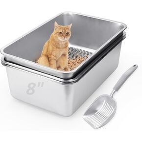 Stainless Steel Cat Sifting Litter Box for Pine Pellets & Clay