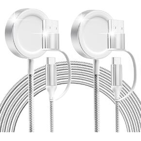 2 Pack for Apple Watch Charger, 3.3ft/1m Magnetic Wireless Nylon Braided Fast Wireless Charging Cord Cable for USB C/USB A Compatible with iWatch Ultra 2/Ultra Series 10 SE/SE2/9/8/7/6/5/4/3/2/1