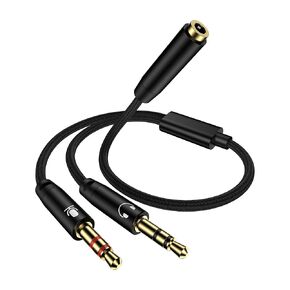 Headphone Mic Splitter for PC, Braided 3.5mm Female to 2 Dual Male Audio Adapter 2-in-1 Y Separator Aux Dongle Converters Cable Cord Compatible with Headset Microphone Gaming Computer Speaker Laptop