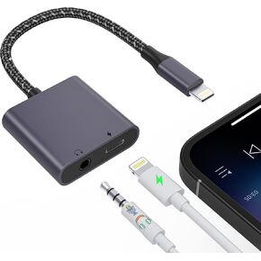 2 in 1 iPhone Microphone Adapter for Live-Streaming [MFi Certified], Lightning to 3.5mm Audio Jack and Charger Lightning Splitter, Apple Dongle Headphone Jack and Charger for iPhone 14/13/12/11/ iPad