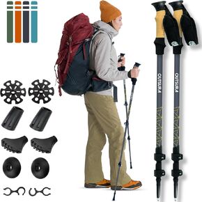 Outsura Carbon Fiber Trekking Poles for Hiking w/Cork Grip & Quick Lock - Lightweight Collapsible Hiking Sticks for Backpacking - Folding Walking Sticks for Seniors Men & Women - One Pair (2 Poles)