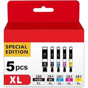 Ankink Compatible 250 251 XL Printer Ink Cartridge Replacement for Canon PGI-250 CLI-251 XL 250XL 251XL Use for Pixma MX922 MX920 IX6820 IP8720 MG5520 MG7520(PGBK, Black, Cyan, Magenta, Yellow)5 Pack