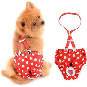 SMALLLEE_LUCKY_STORE Retro Polka Dot Girl Dog Diapers for Female with with Suspender Washable Reusable Cloth Sanitary Pants for Heat Cycle Incontinence Puppy Training