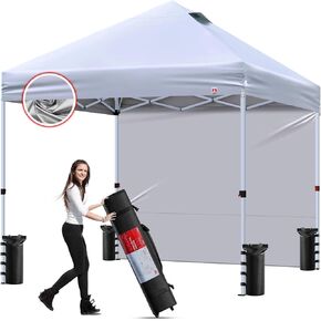 10x10 Pop Up Canopy,Top,Tent sidewalls with Silver Coating,Easy Outdoor Sun Shade for Events,Stall Market Tent with One Push Setup,Carport,Parties,Camping Gazebo with Cover Bag.White