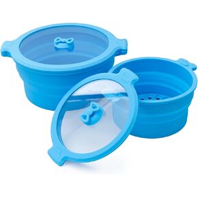 Camping Silicone bowls with Lids Collapsible Bowls for Camping Microwave Collapsible Food Storage Travel Bowl for Outdoor Hiking Camping Kitchen (Green 2 Pack 0.8L+1.4L)