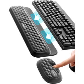 Vaydeer Wrist Rest Set with Sticker, Full Mechanical Keyboard Support and Mouse Rest Pad, Desk Ergonomic Cushion for Computer Typing Office Work Home Gaming, Memory Foam Arm Palm Hand Pain Relief-Gray