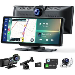 Volam Wireless Carplay Screen for Car with 2.5K Dash Cam, 1080p Backup Camera, 9.26" Portable Car Stereo with Apple Carplay Android Auto, Mirror Link, Loop Recording, GPS Navigation, AUX/FM