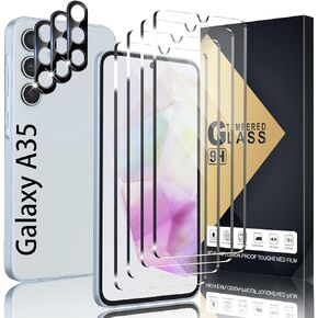 4+3 Pack Galaxy A35 Screen Protector, 4 Pack Tempered Glass with 3 Pack Camera Lens Protector, High Clarity, Anti-Shatter, Bubble Free for Samsung A35 5G Screen Protector