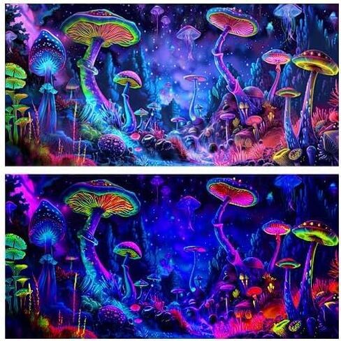 24X12IN Blacklight Mushroom Black Light Aquarium Background UV Reactive Background Starry Sky Terrarium Mushroom Theme Background with 10 EVA Double-Sided Tape in Saudi Arabia