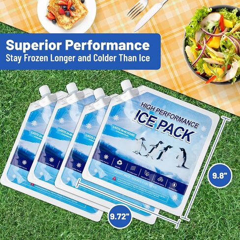 Reusable Ice Packs for Cooler, 4 Pack Freezer Ice Packs for Lunch Boxes, Cooler Ice Packs for Camping Gear, Fishing in Saudi Arabia