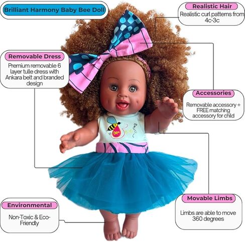 Orijin Bees Sweet Joy Baby Bee Doll - African American Doll, Black Doll, Latino Doll, Afro Doll, Baby Doll, Curly Hair Doll, Baby Doll, African Doll, Birthday Gift, in Saudi Arabia
