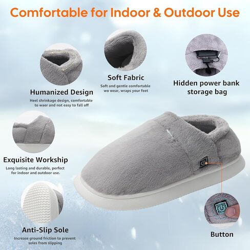 شباشب تسخين للنساء والرجال، شباشب تسخين كهربائية قابلة لإعادة الشحن، أحذية تدفئة قدم لاسلكية غير قابلة للانزلاق، أحذية تدفئة شتوية مع 3 مستويات تسخين تحافظ على دفء القدمين في الأماكن المغلقة والخارجية in Kuwait