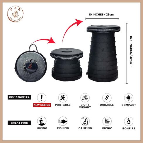 [USA Brand] Heavy Duty Upgraded Portable Folding Stool with TWO Designs - Retractable Collapsible Telescopic Seat for Adults/Kids - Compact Lightweight Adjustable Work Chair - Perfect for Travel in Saudi Arabia